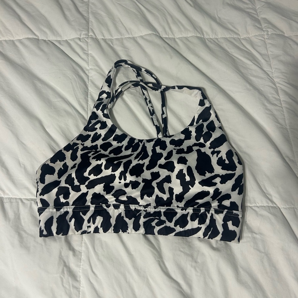 Black and White Leopard Print Sports Bra with Racerback
